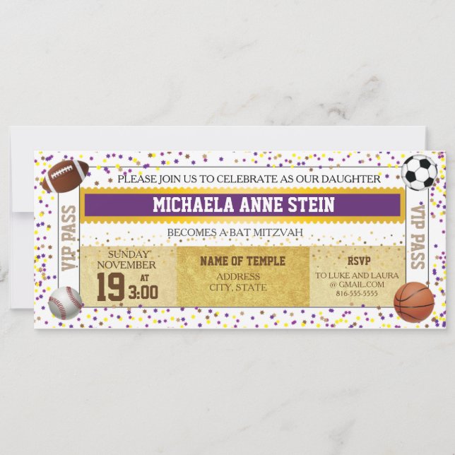 Sports bat mitzvah Invitation de ticket à thème (Devant)