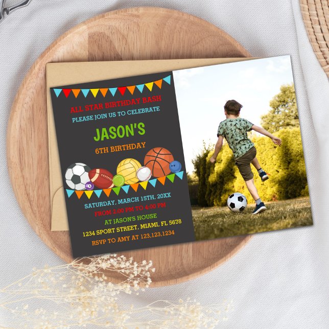 Sports Birthday Invitations with photo Einladung (Sports Birthday Invitations with photo)