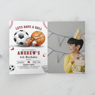 Sports Birthday Party Basketball Football Soccer Einladung