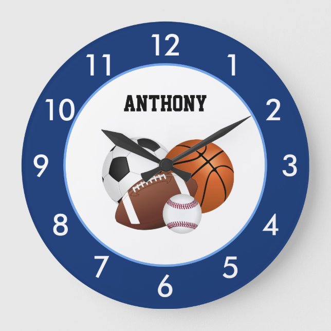Sports Blue Custom Large Clock Große Wanduhr (Vorderseite)
