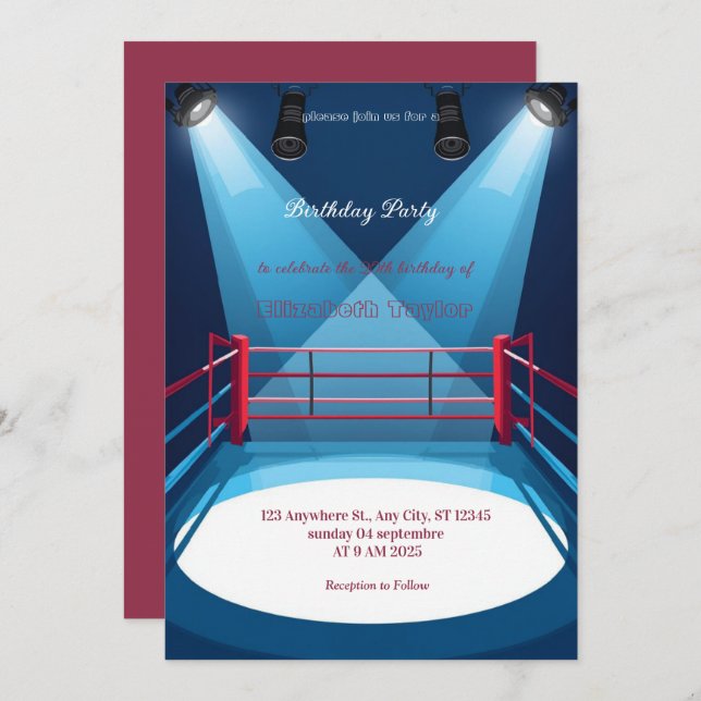sports boxing birthday invitation (Devant / Derrière)