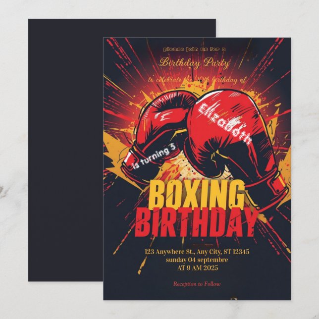 sports boxing birthday invitation (Devant / Derrière)