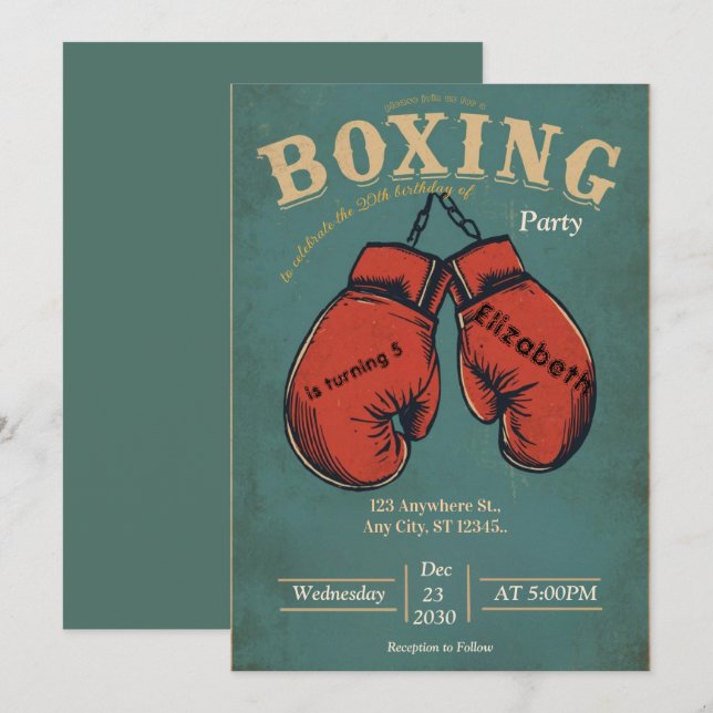 sports boxing birthday invitation einladung (Vorne/Hinten)