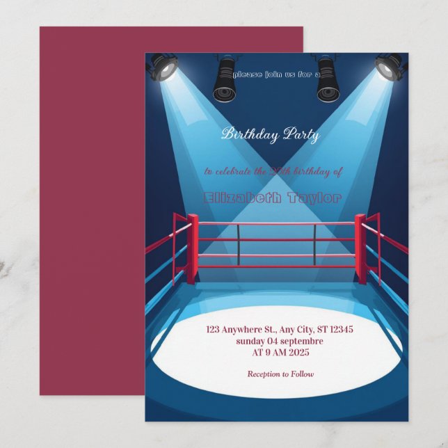 sports boxing birthday invitation einladung (Vorne/Hinten)