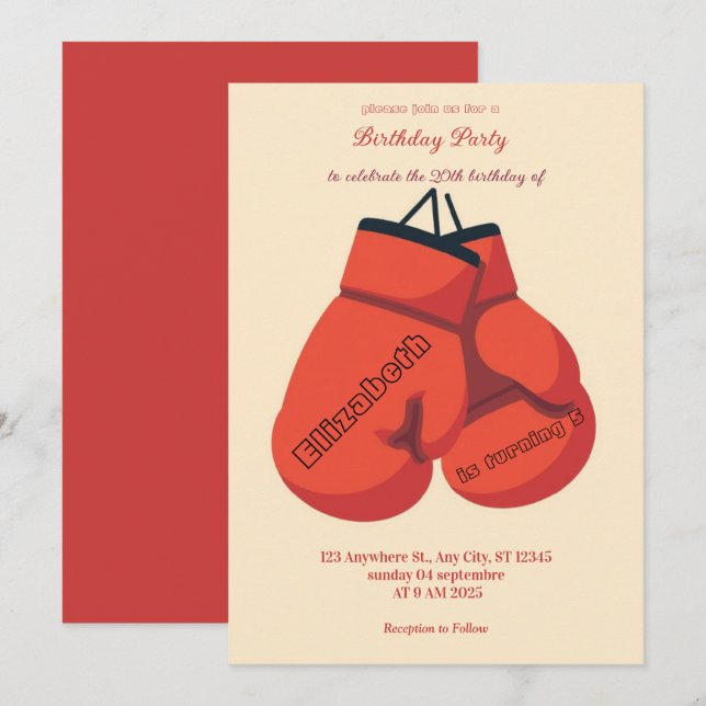 sports boxing birthday invitation einladung (Vorne/Hinten)
