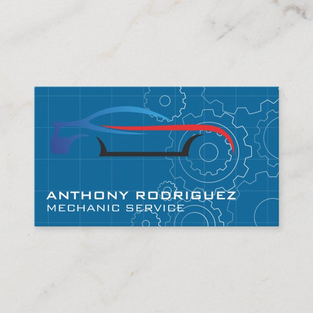 Sports Car Stylized Logo | Gears | Auto Services Visitenkarte (Vorderseite)