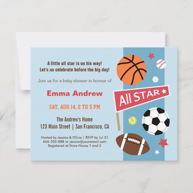 Sports colorés Thème Baby Shower Invitations (Devant)