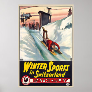 Sports d'hiver en Suisse Affiche vintage de ski