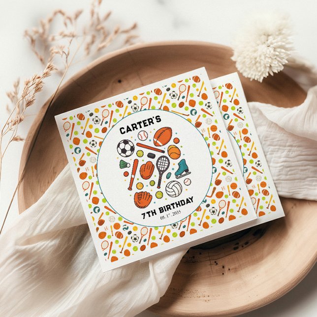 Sports Game Time All-Star Birthday | Kids Sport Serviette (Sports Game Time All-Star Birthday | Kids Sport napkins)