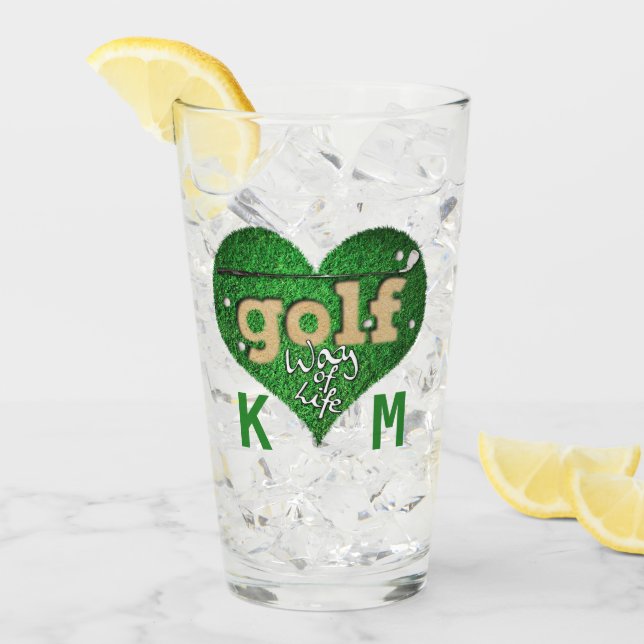 Sports Golf Lover WAY OF LIFE Quote Monogram Glas (Vorderseite Ice)