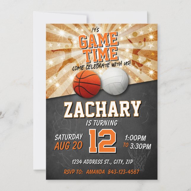 Sports Invitation Anniversaire Basketball & Volley (Devant)