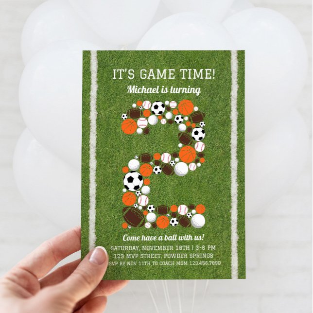 Sports Invitation de fête du 2e anniversaire (Sports 2nd Birthday Invitation)