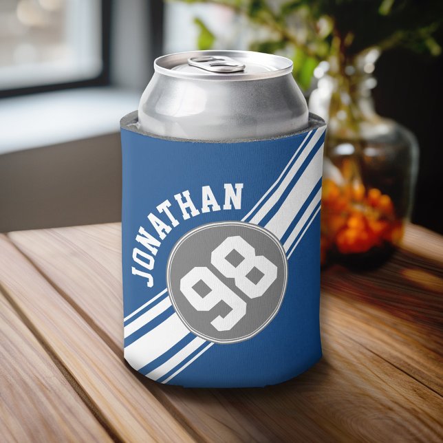 Sports Jersey Blue and Gray Stripes Name Number Dosenkühler (Custom Can Cooler)