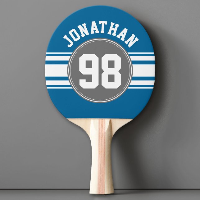 Sports Jersey Blue and Gray Stripes Name Number Tischtennis Schläger (Custom Ping Pong Paddle - Team or College colors Sports Jersey)
