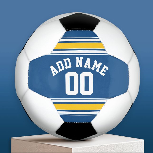 Sports Jersey Blue and Yellow Strips Name Number Fußball (Custom Soccer Ball)