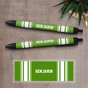 Sports Jersey Green and White Stripes Personalisie Kugelschreiber