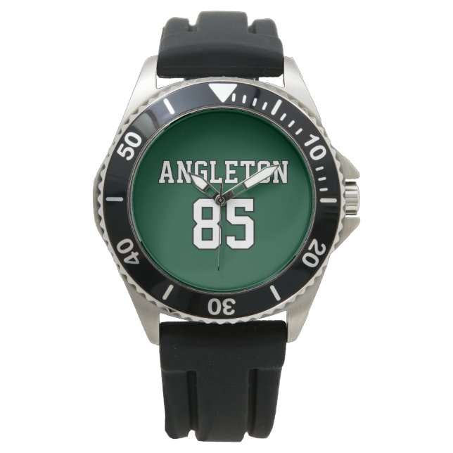 Sports Jersey Inspired Custom Name Number Armbanduhr (Vorderseite)