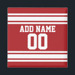 Sports Jersey mit Ihrem Namen und Ihrer Nummer Magnet<br><div class="desc">Rot und Weiß - Wenn Sie ein Fantasy Football Team Besitzer sind,  machen Sie Ihre eigenen Produkte und zeigen Sie Ihren Freunden! Oder - Spielst du High School Football und will ein Memento? Dieses Jersey Design ist perfekt für jeden,  der Sport spielt.</div>