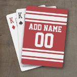Sports Jersey mit Ihrem Namen und Ihrer Nummer Spielkarten<br><div class="desc">Rot und Weiß - Wenn Sie ein Fantasy Football Team Besitzer sind,  machen Sie Ihre eigenen Produkte und zeigen Sie Ihren Freunden! Oder - Spielst du High School Football und will ein Memento? Dieses Jersey Design ist perfekt für jeden,  der Sport spielt.</div>