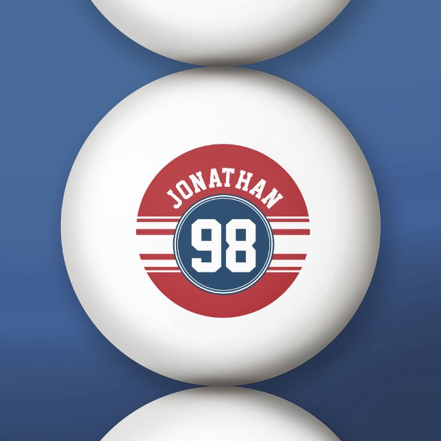 Sports Jersey Navy Blue & Red Strips Namensnummer Tischtennisball (Custom Ping Pong Balls)
