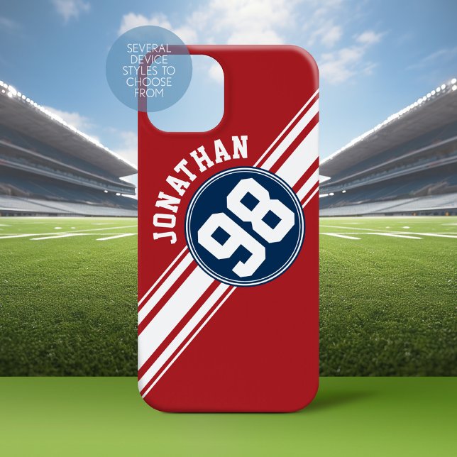 Sports Jersey Navy Blue & Red Strips Namensnummer title_seo2 (Personalized Phone Case with a Football Jersey Stripe Design)