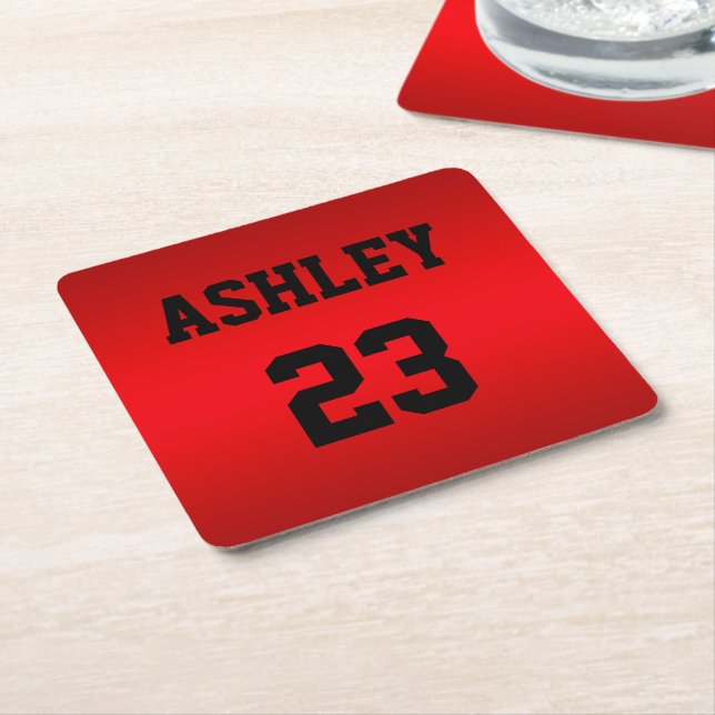 Sports Jersey Nummer und Name Red Personalisiert Rechteckiger Pappuntersetzer (angewinkelt)