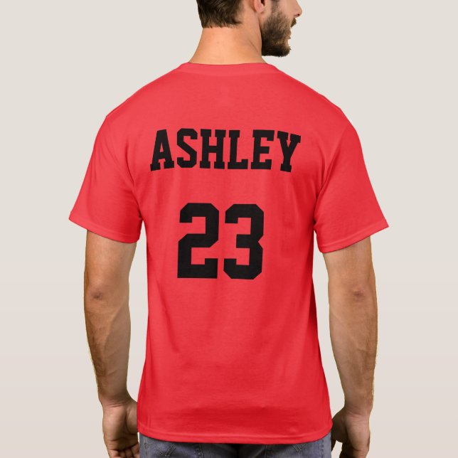 Sports Jersey Nummer und Name Red Personalisiert T-Shirt (Rückseite)