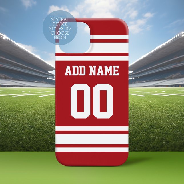 Sports Jersey Red White Name and Number title_seo2 (Personalized Phone Case with a Football Jersey Stripe Design)