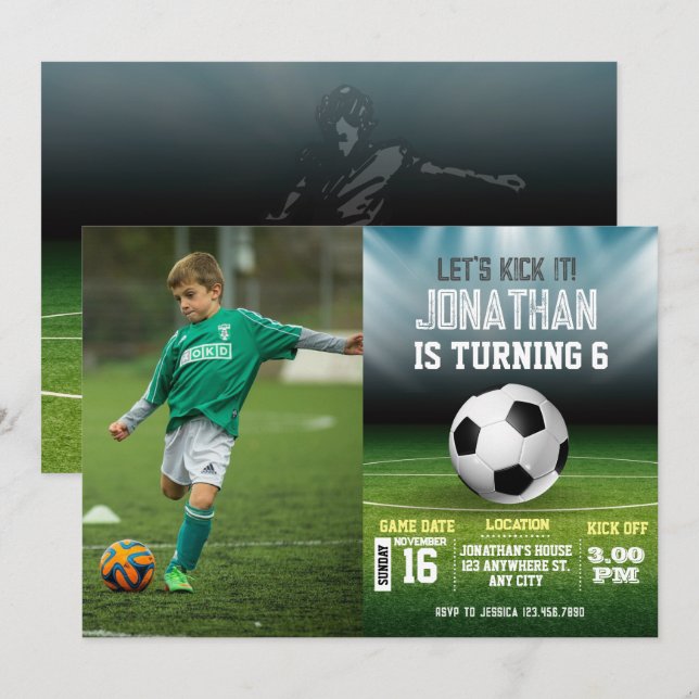 Sports Kids Soccer Foto Geburtstag Einladung (Vorne/Hinten)