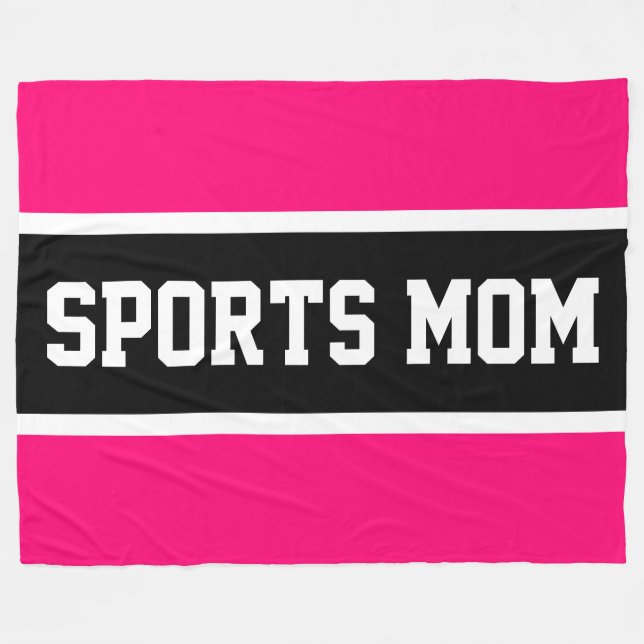 SPORTS MAMA Sporty Cool Bright Pink Black Stripes Fleecedecke (Vorderseite (Horizontal))