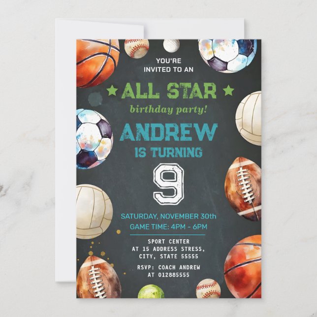 Sports personnels Anniversaire Invitation imprimab (Devant)