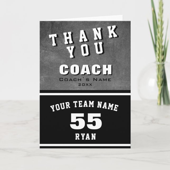 Sports Player Black Chalkboard Vielen Dank Coach Dankeskarte (Vorderseite)