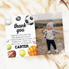 Sports Rookie Year Boy 1st Birthday Photo Dankeskarte