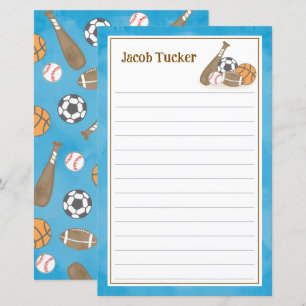 Sports Sky Blue Kids Lined Letter Writer Paper