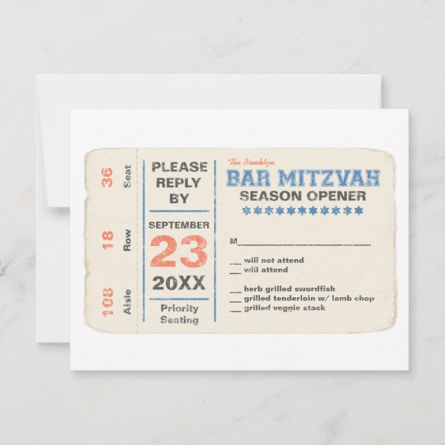 Sports Star Bar Mitzvah RSVP Reply Card Bleu (Devant)