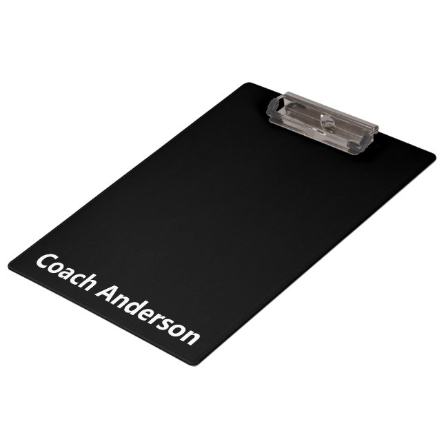 Sports Team Coach's Name Black and White  Klemmbrett (Schrägansicht)