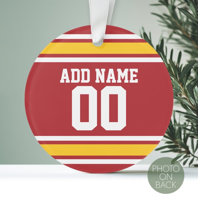 Sports Team Football Jersey Nom personnalisé Numér (Personalized Photo Ornament - Sports Jersey Theme)