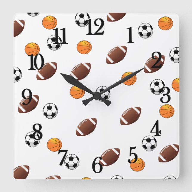 Sports Theme Clock Quadratische Wanduhr (Vorderseite)