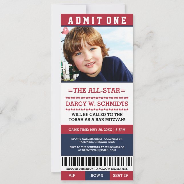 Sports Ticket Bar Mitzvah Invitations (Devant)