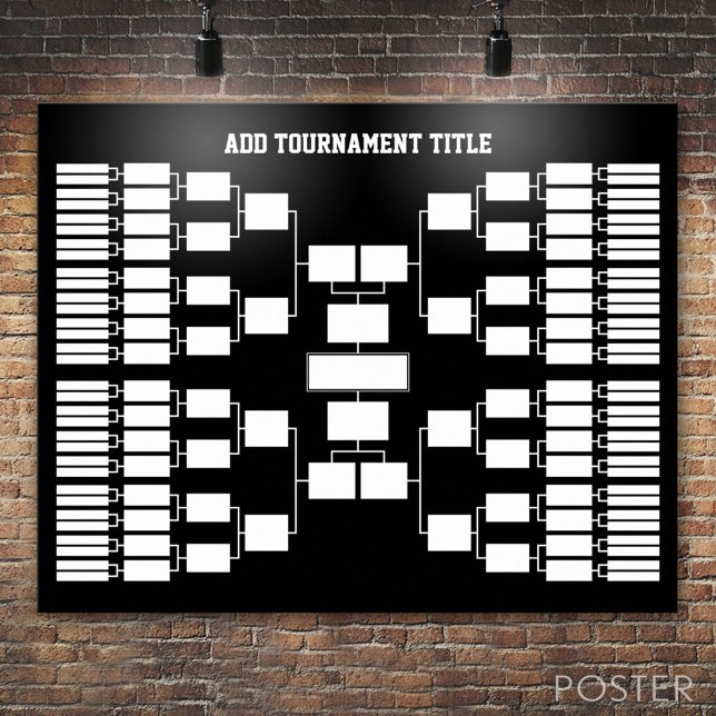 Sports Tournament Bracket for 64 Teams black Poster (Custom Tournament Bracket)