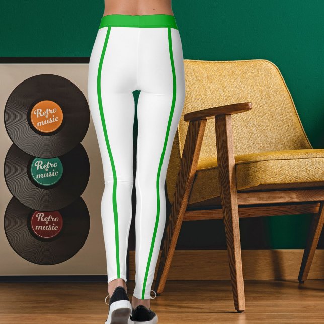 Sports Women Modern Elegant White Green Stripes Leggings (Von Creator hochgeladen)
