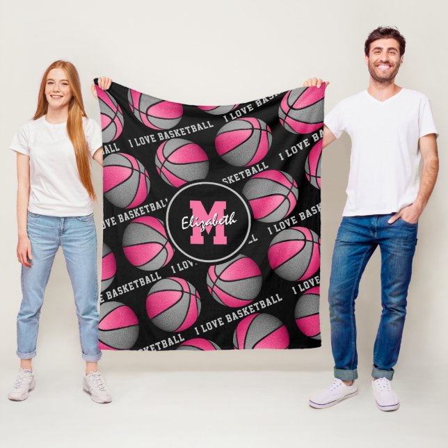 Sportsaal für pinkfarbene Mädchen I Liebe Basketba Fleecedecke (Beispiel)