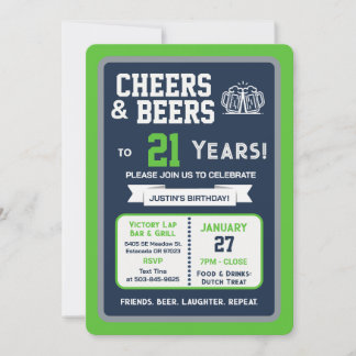 Sportsbar Geburtstags Cheers und Bier zum 21. Gebu Einladung