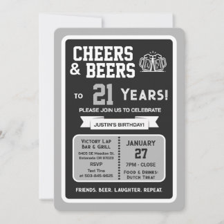 Sportsbar Geburtstags Cheers und Bier zum 21. Gebu Einladung
