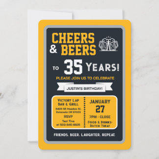 Sportsbar Geburtstags Cheers und Bier zum 35. Gebu Einladung