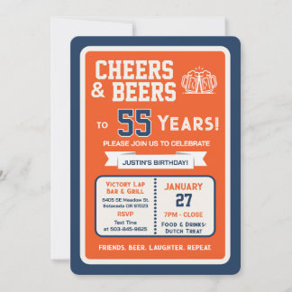 Sportsbar Geburtstags Cheers und Bier zum 55. Gebu Einladung