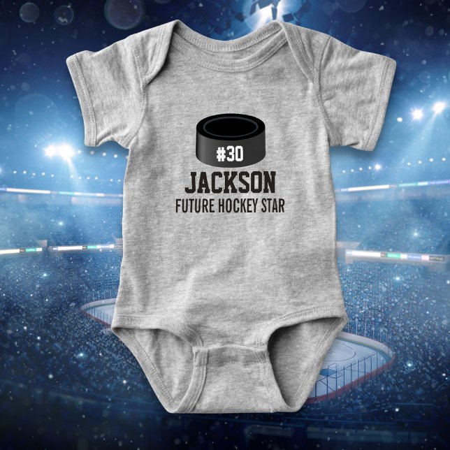 Sportshockey Puck Custom Baby Name, Number, Team Baby Strampler (Von Creator hochgeladen)
