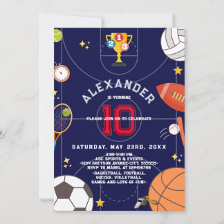 Sportstadion Boys Moderner Navy Blue Kindergeburts Einladung