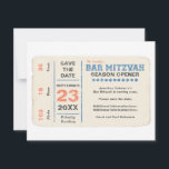Sportstar Bar Mitzvah Blue Card Save The Date<br><div class="desc">Jede große Bar Mitzvah beginnt mit einem kleinen Buzz. Mit dieser-Postkarte, die ein klassisches Sportticket nachahmt, können Sie sich ein paar eigene Karten anlegen. Außerdem können Sie praktisch alle gedruckten Informationen mit Ihren Informationen anpassen.. Füllen Sie einfach die Felder aus! Es ist perfekt für ein sportliches Thema Bar Mitzvah oder...</div>