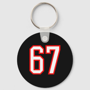 Sportsteam Nummer #67 Weiß Rot Varsity Nummer 67 Schlüsselanhänger